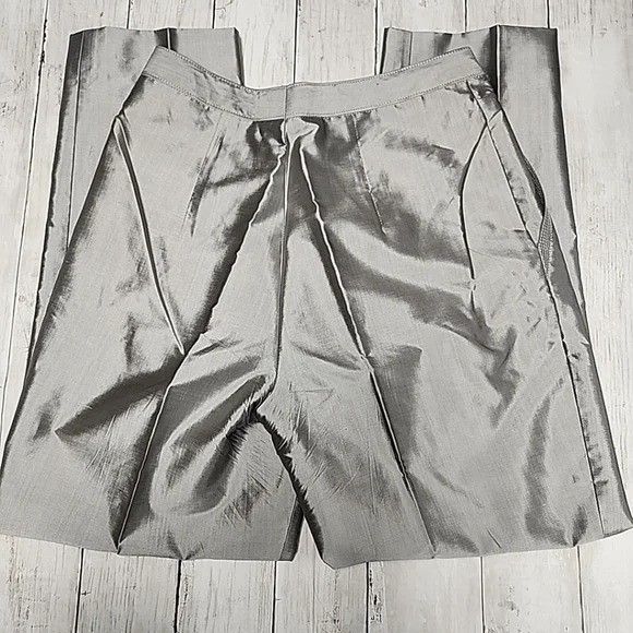 J.S. Thai 100% Silk Womens 2-Piece Set Handmade Plaid Shirt & Pants Silver Sz P - Picture 7 of 15